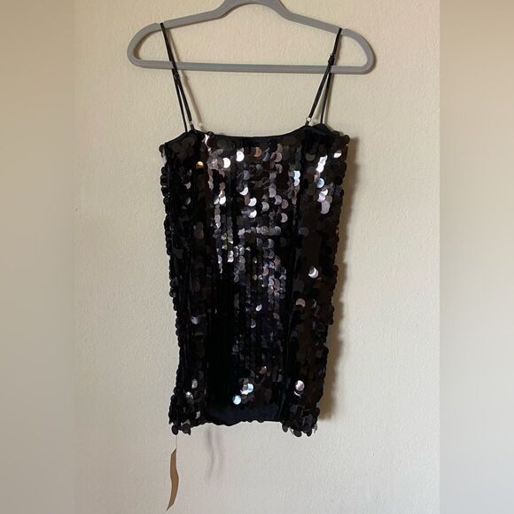 NWOT Reformation Alisha Mini Black Dress Tank Backless  Sequins Size 0 - Picture 8 of 10